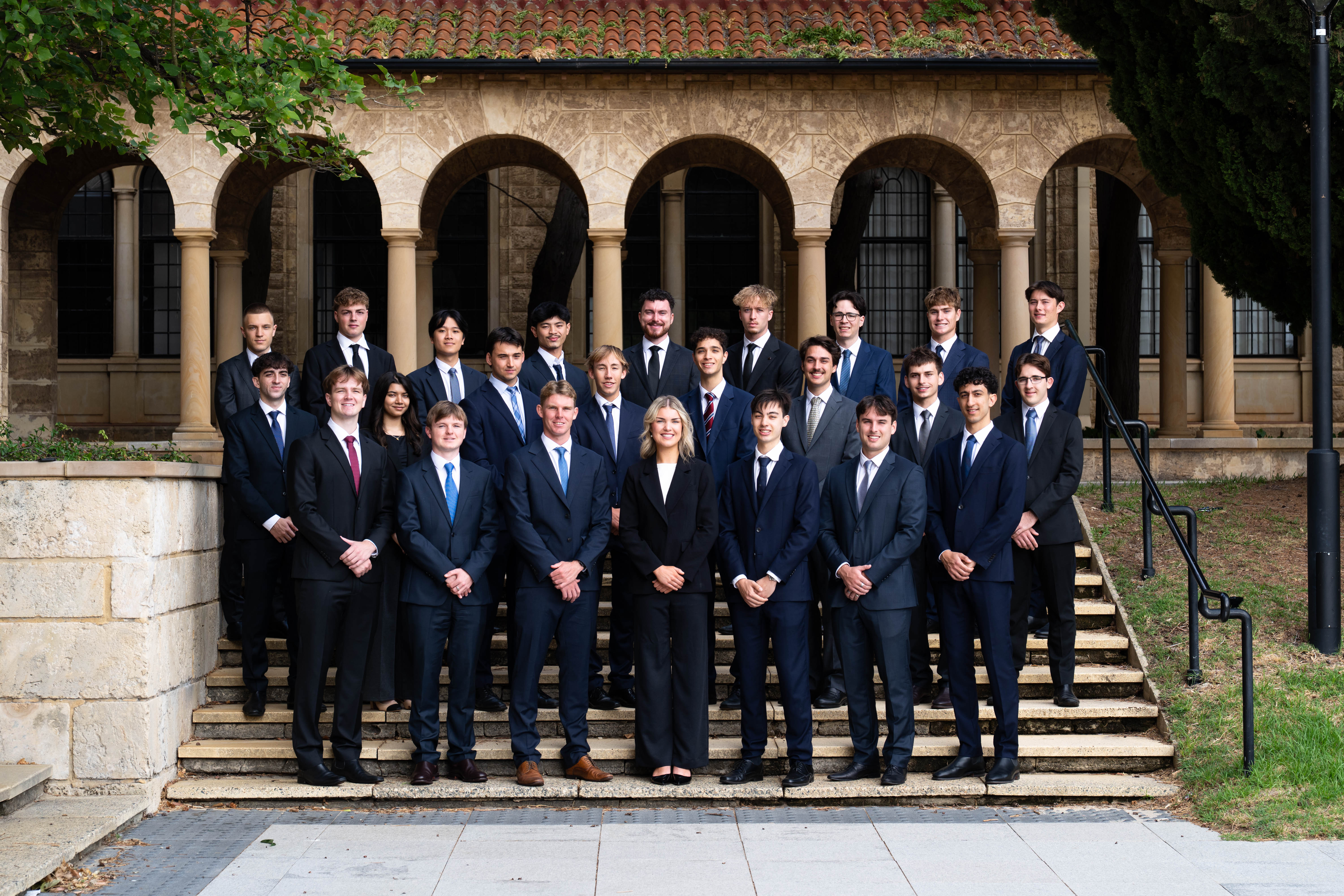 The full UWA Student Managed Investment Fund club on the steps in front of Winthrop Hall